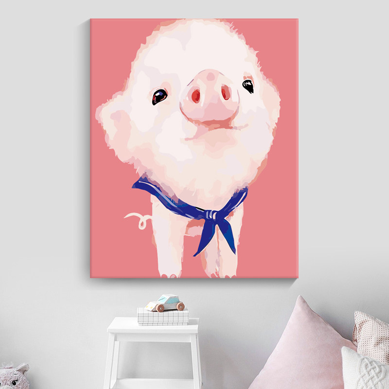 填色油彩画diy数字油画卡通动漫儿童填色画解闷手工画画涂色猪——i