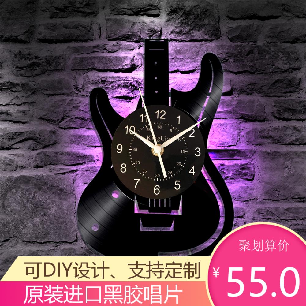 简约北欧黑胶唱片挂钟吉他乐器款带灯创意12英寸支持私人定制DIY|msdalam kategori Aksesori rumah, hiasan loceng rumah/Jam Penggera, jam dinding - dari Buy2taobao.com untuk memberikan perkhidmatan ejen Taobao profesional membeli