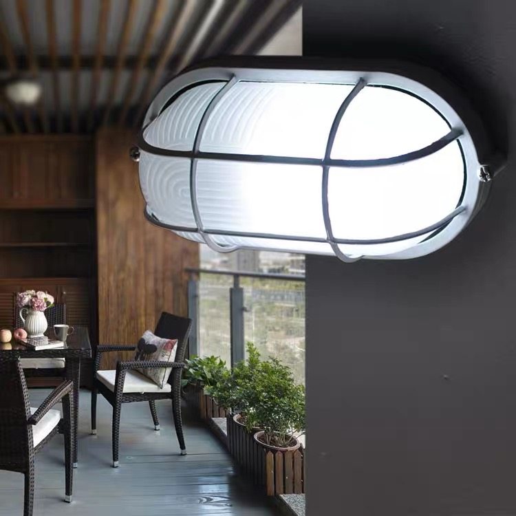 led防潮灯卫生间壁灯车库厂房防水防尘玻璃全铝外壳椭圆形吸顶灯