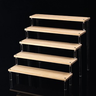 木质阶梯展示架手办模型公仔盲盒陈列置物架首饰收纳多层梯形架子