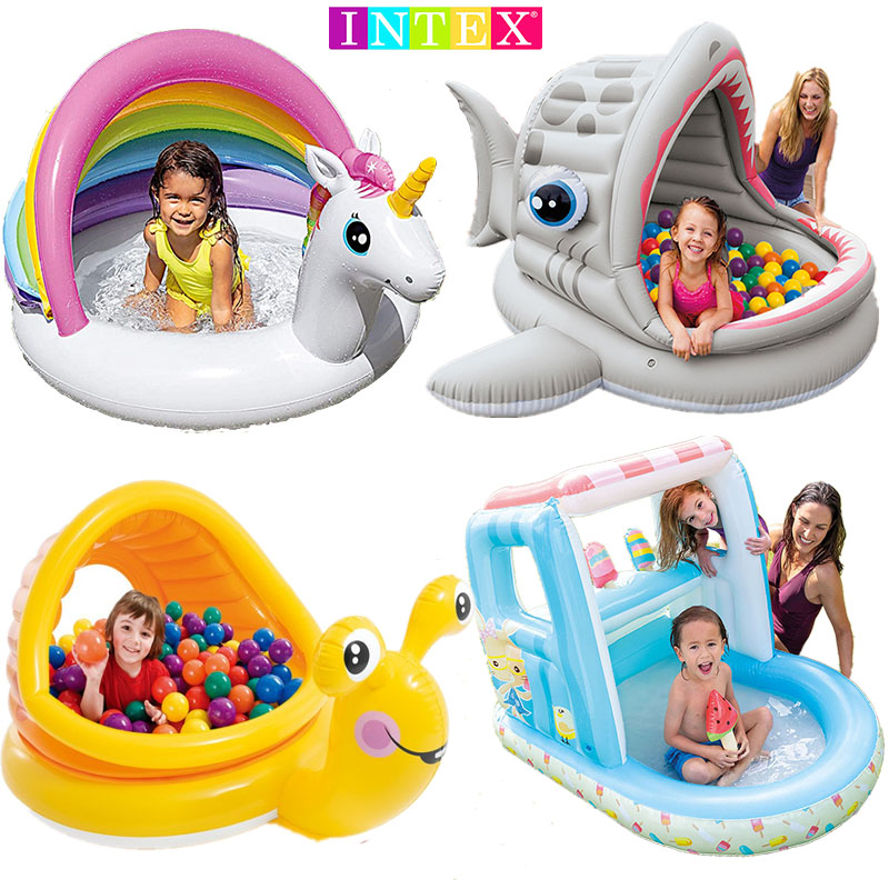 INTEX儿童家用彩色海洋球池室内婴儿游泳水池鲨鱼充气玩具池围栏