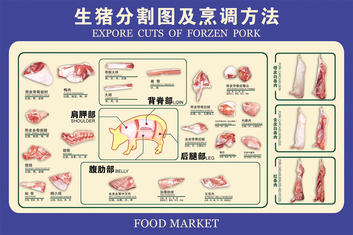 m768市场超市猪肉分割分切图部位图烹调方法写真