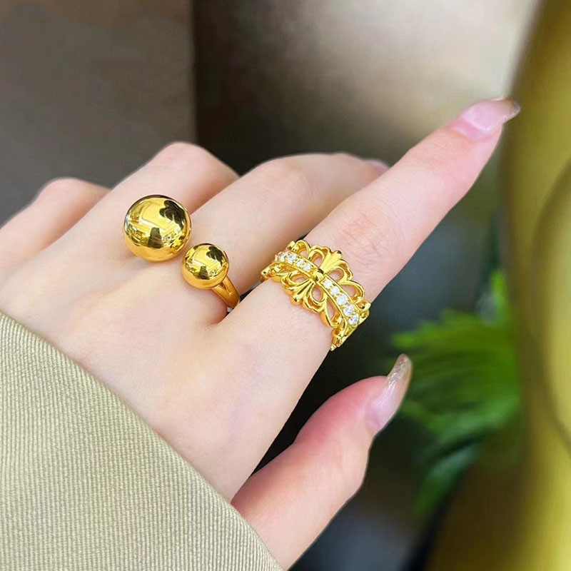 克罗星黄金戒指女时尚小众999足金镶钻指环开口24k纯金食指戒新款