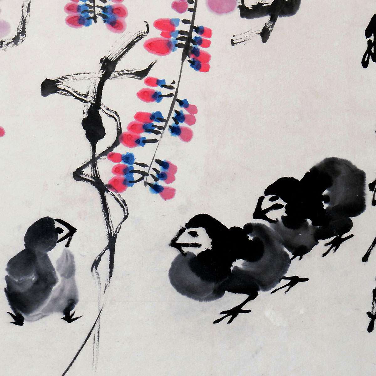 陈大羽《紫藤小鸡》