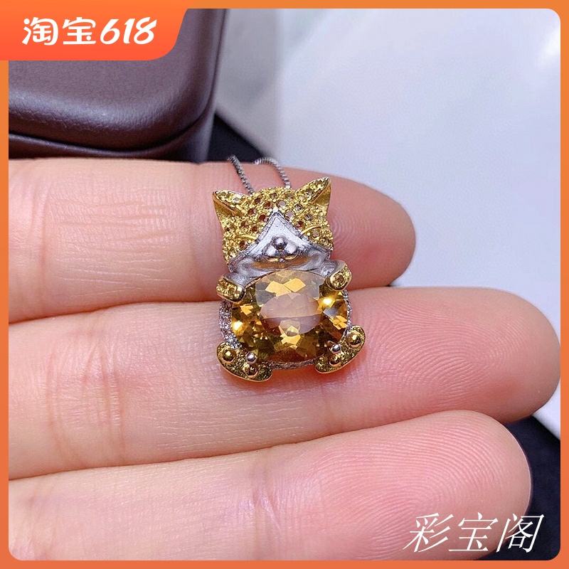 招财猫款s925银吊坠空托椭圆8*