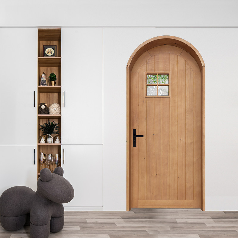 热销松木门 原木门_松木实木开窗拱形门 门店民宿室内单扇平开拱形门