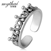 Thai Thai silver ring 925 Silver vintage Royal Crown women''s open singles Silver ring jewelry