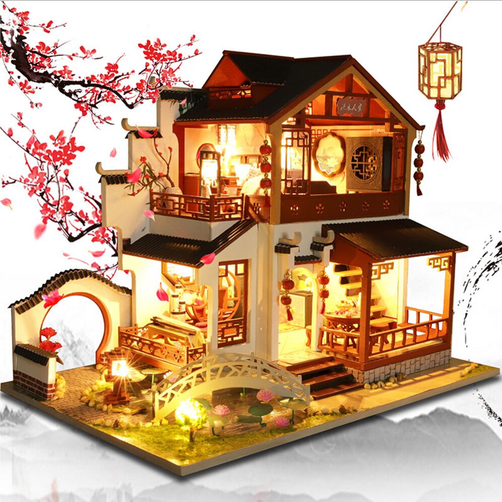 新品中国风diy小屋手工制作房子模型古风建筑拼装创意