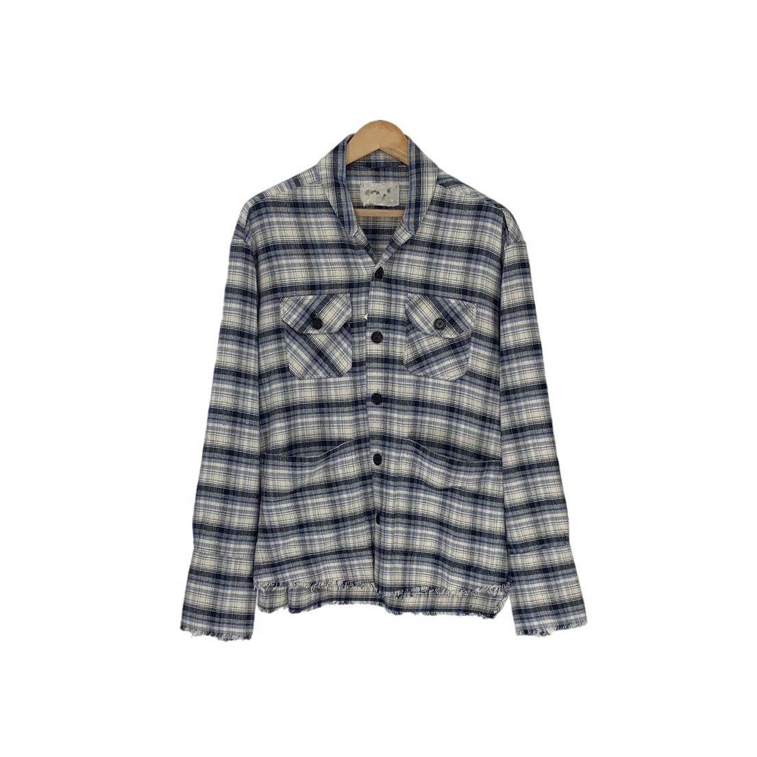 greg lauren 2021gl蓝白格子破坏水洗宽松长袖衬衫外套金宣虎同款