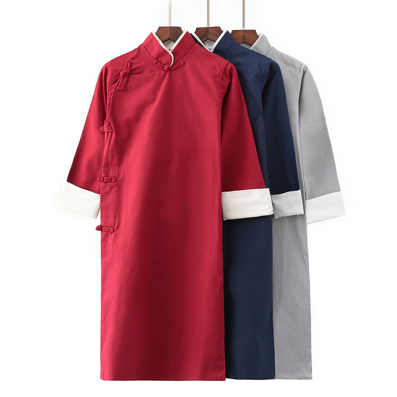 新款时尚长衫长袍相声大褂二月红同款汉服男款舞台演出服评书先生