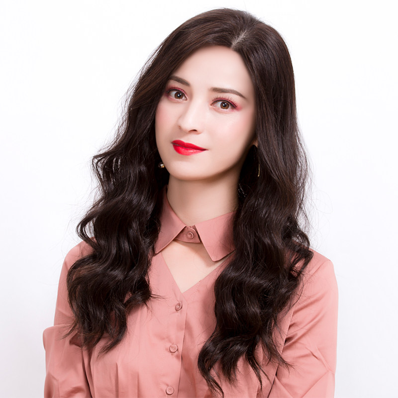 包邮 秀亿假发真发100%真人发丝时尚女中分波浪中长卷发妈妈假发套