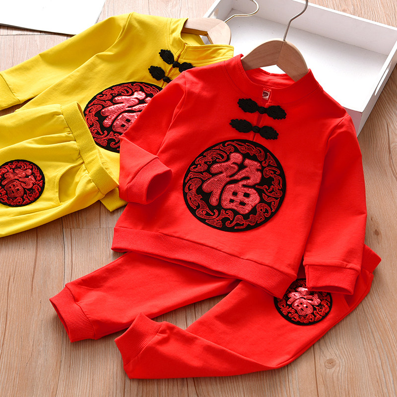 儿童唐装男童汉服拜年服套装童装中国风女童春秋福字喜庆过年礼服