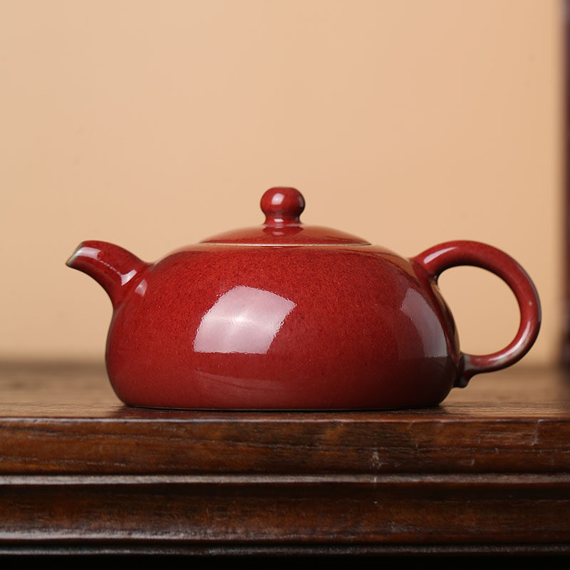 阁禹州神垕镇匠人崔小宁手工钧瓷半月壶开片可养宝石红色多款—茶壶