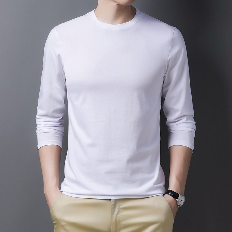 纯棉长袖体恤男士2021秋季新款潮流百搭圆领纯色t恤衫9108gc