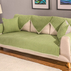 绿色全棉编织布艺沙发垫巾套老粗布纯色客厅简约现代三人防滑四季