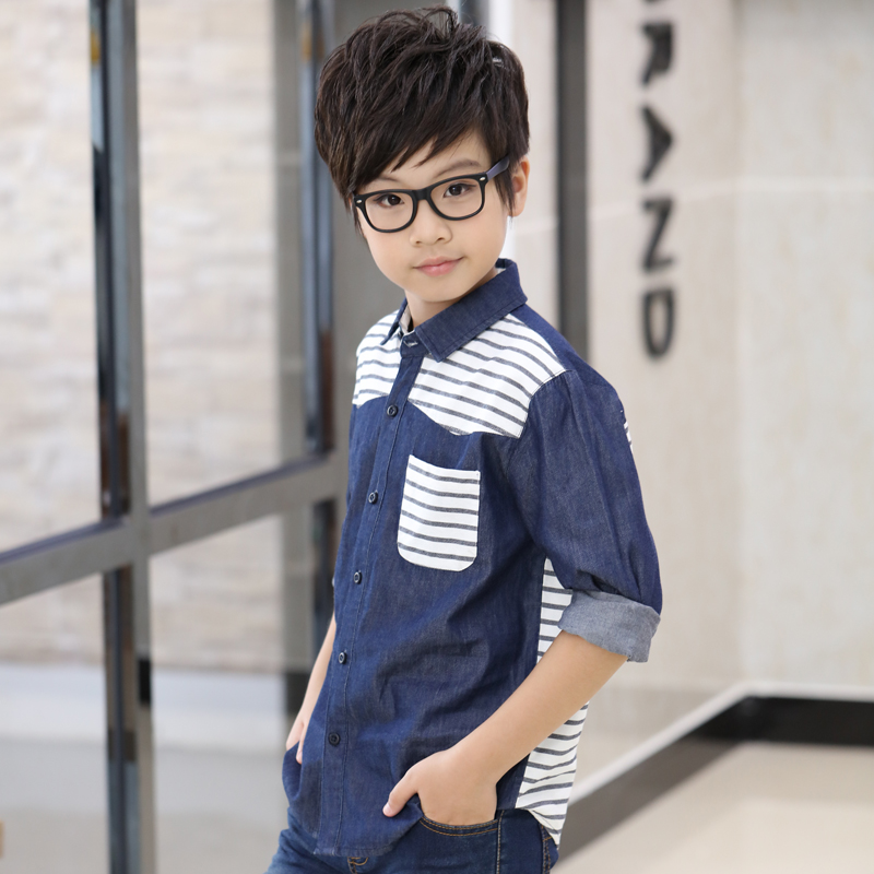 2019新款韩版男童牛仔衬衫儿童长袖秋装薄款男孩中大童拼色衬衣在类目 童装/婴儿装/亲子装, 衬衫中 - 来自Buy2taobao.com提供专业的淘宝代购服务