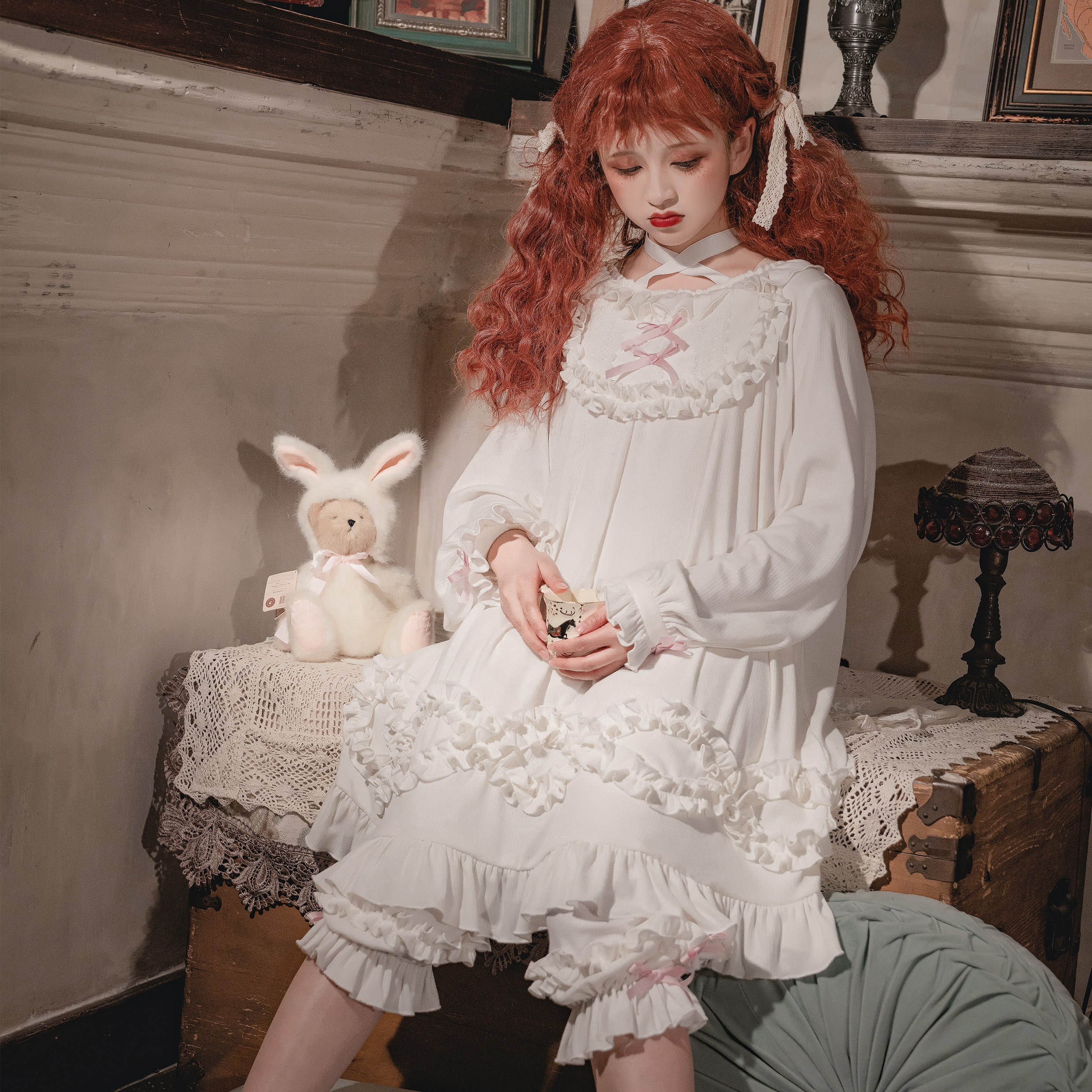 【小羊羔一酱草莓lolita洋装睡裙睡袍女秋季秋冬款睡衣长款家居服