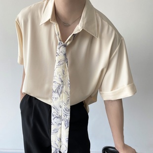夏季高级感领带衬衫男短袖宽松禁欲系垂感上衣潮流设计感小众衬衣