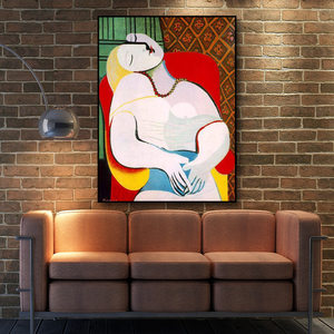纯手绘油画 毕加索名画 梦 现代简约抽象人物玄关卧室书房装饰画
