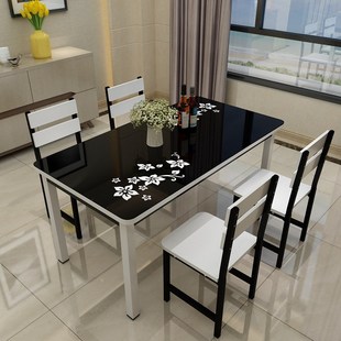 钢化玻璃餐桌椅组合简约现代长方形6人小户型家用吃饭桌子饭店4人
