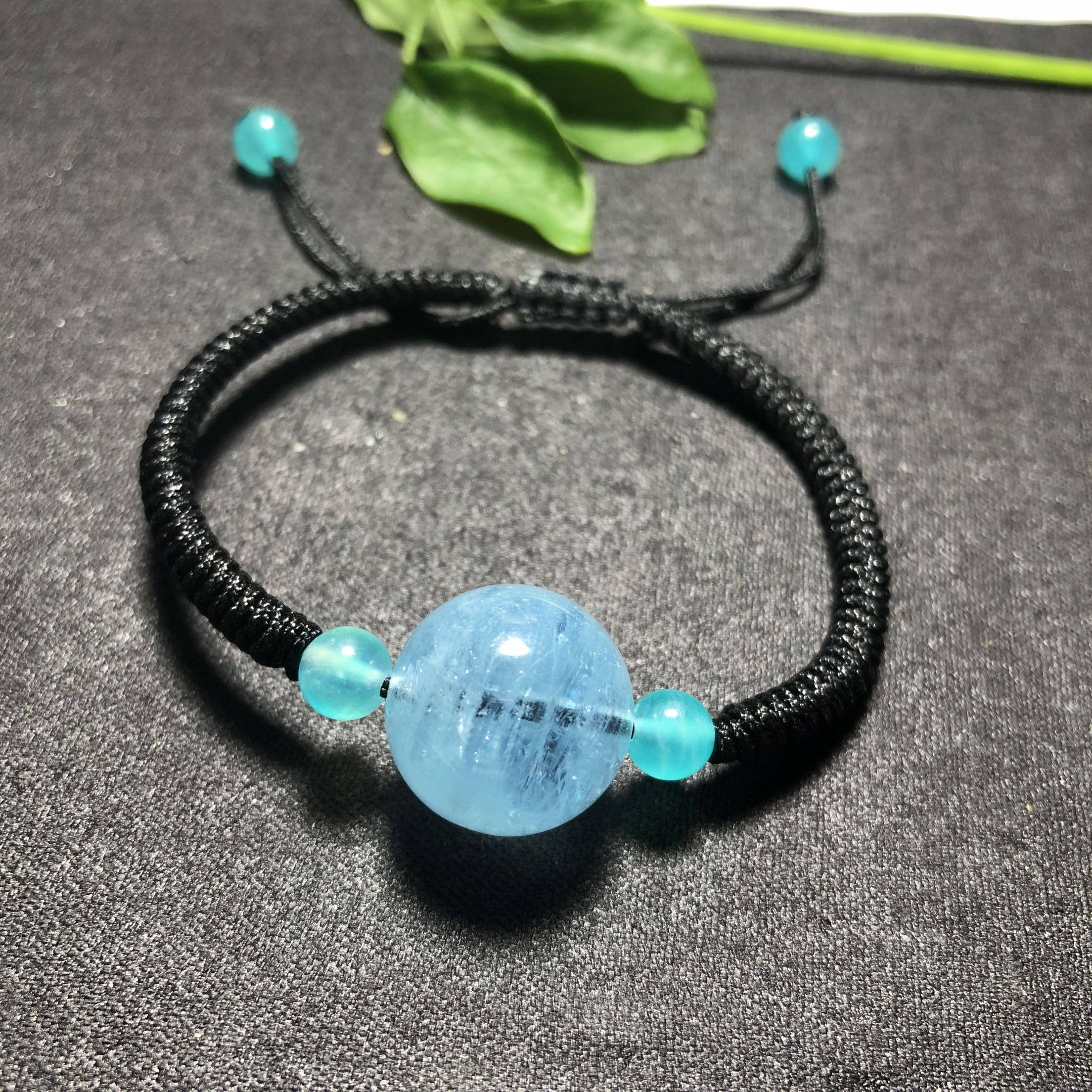 原创海蓝宝手链手工编单圈手串diy款小清新16mm珠