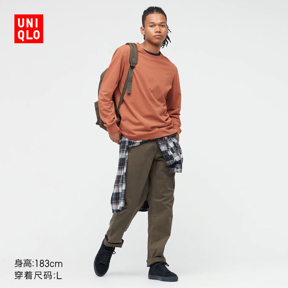 双11预售:优衣库 男装airism棉混纺圆领t恤长袖凉感纯色440523