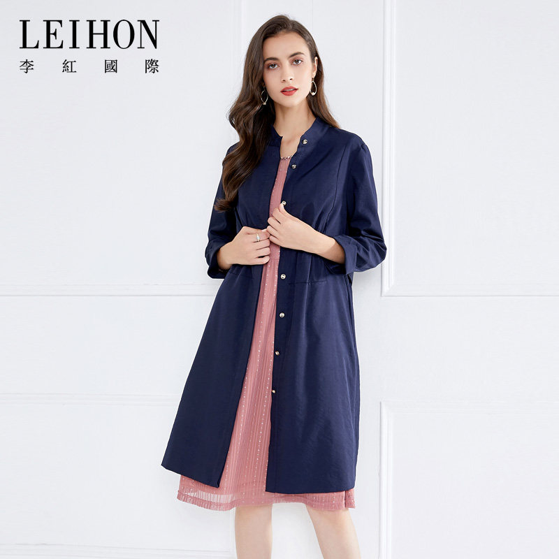 leihon李红国际秋冬通勤英伦风单排多扣九分袖风衣外套女