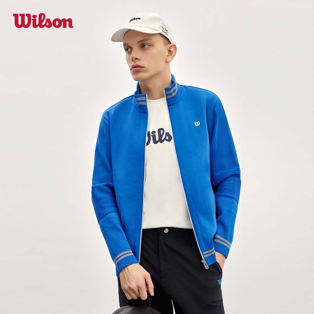 wilson威尔胜官方男子时尚舒适针织长袖开襟上衣秋季潮流编织外套