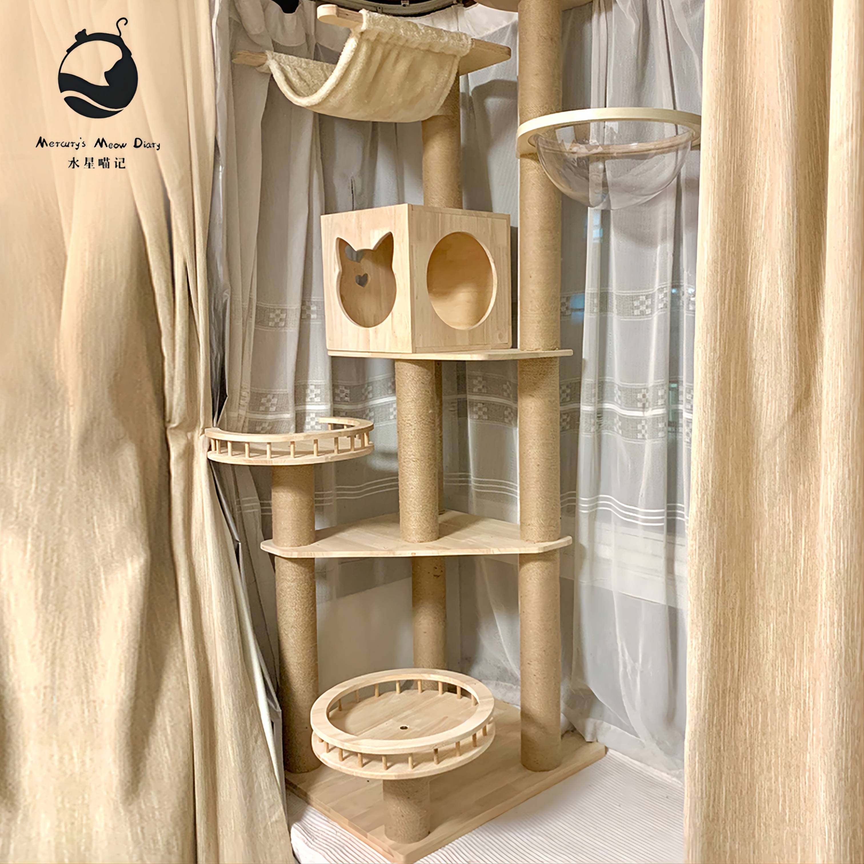 水星喵记全新纯实木猫爬架猫架大型豪华猫窝猫抓柱子剑麻绳猫别墅