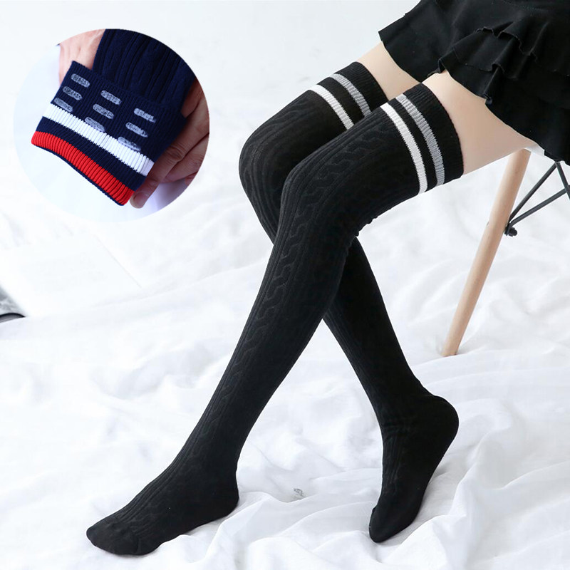 日系防滑硅胶长筒袜子女棉袜过膝袜秋冬美腿袜高筒大腿袜韩版女袜
