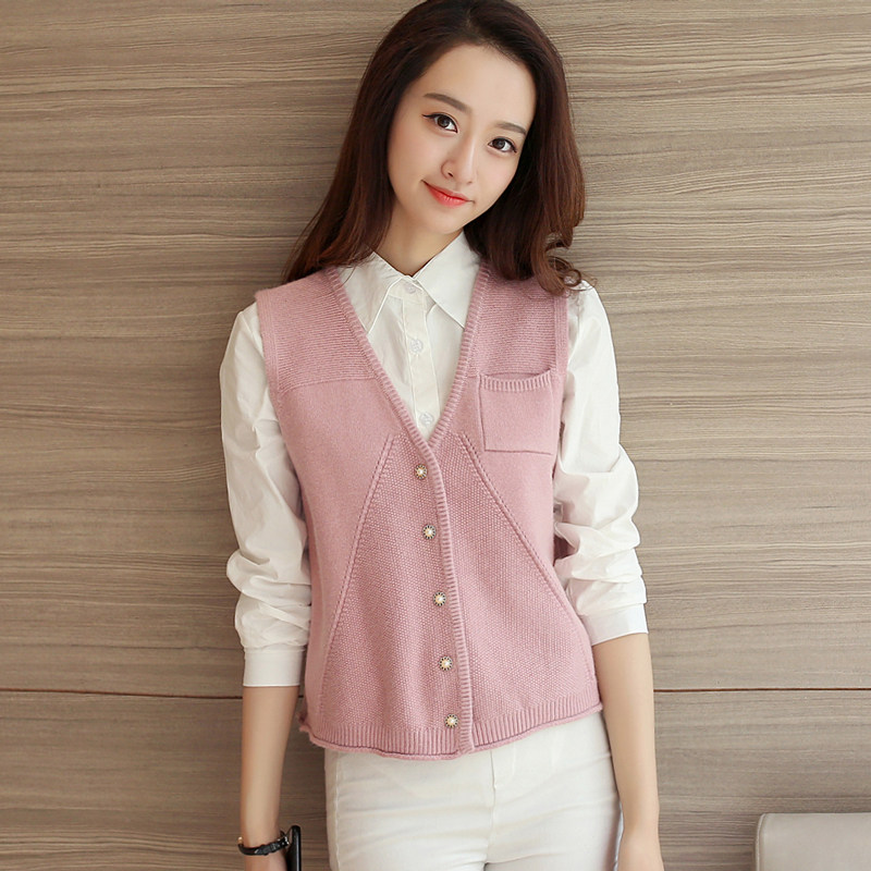 羊毛针织背心女士春秋外穿大码宽松无袖毛衣马甲百搭v领短款开衫