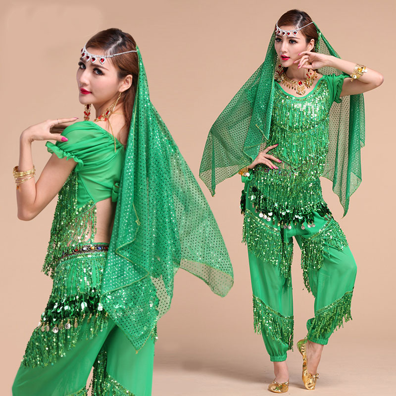 印度舞蹈服装成人女演出服肚皮舞表演服夏新疆舞短袖性感流苏套装
