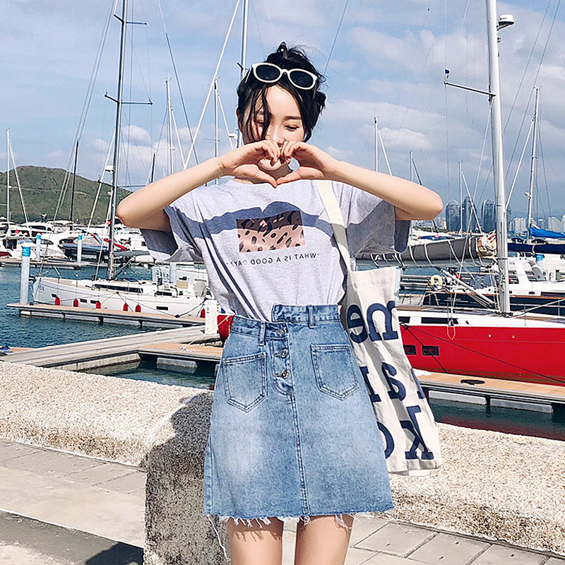 牛仔半身裙女2019春季新款韩版黑色chic毛边显瘦高腰修身a字短裙|ruв категории Женская одежда, юбка - от Buy2taobao.com для оказания профессиональной услуги покупки агента Taobao