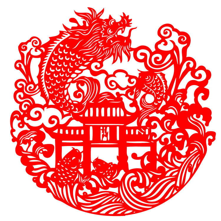 e025鲤鱼跃龙门福字剪纸传统窗花宣纸毛毡植绒布窗贴墙贴成品