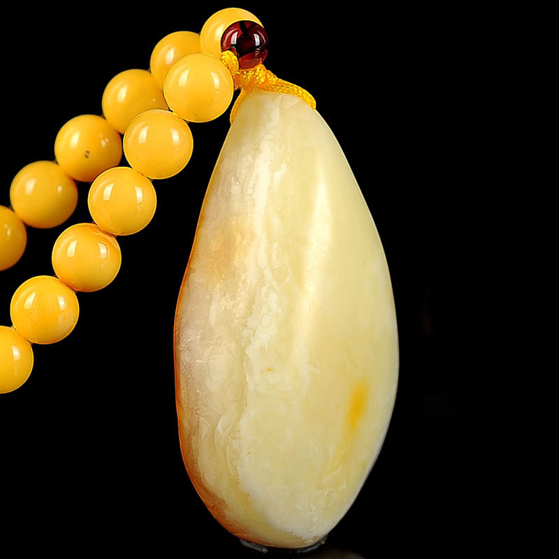 34.61克(含蜜蜡链)天然带皮白蜜蜜蜡随形挂件