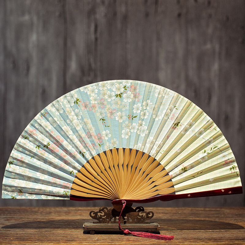 古风折扇女式中国风复古古典樱花小清新跳舞扇绫娟汉服折叠小扇子