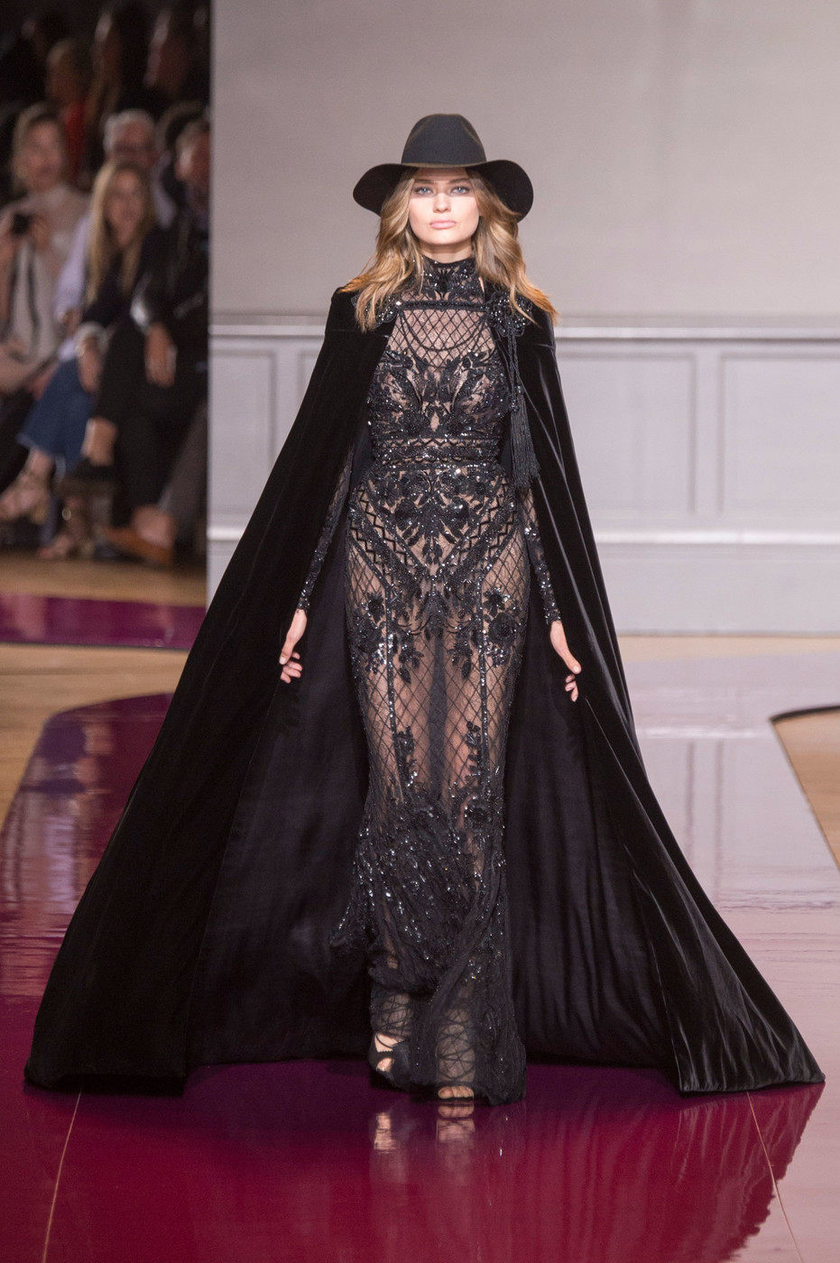 zuhair murad黑色鱼尾披风两件套性感长袖年会红毯演出晚礼服2022