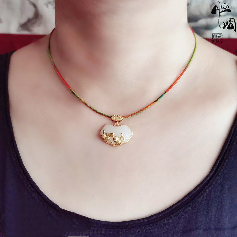 2022年新款原创手工编织项链绳定制金镶玉转运珠翡翠吊坠绳子小众