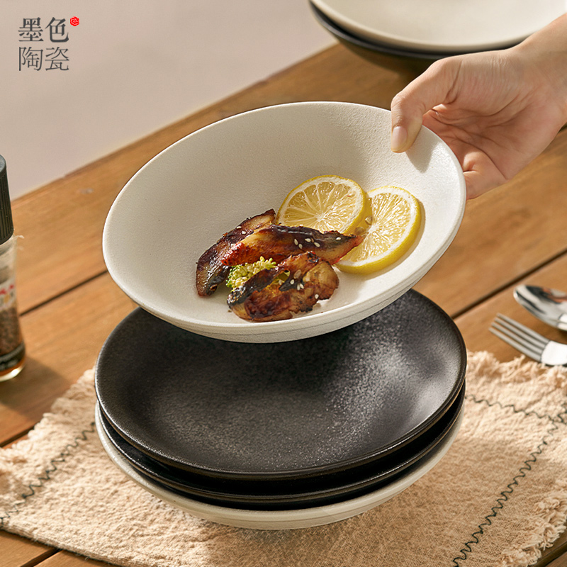 墨色陶瓷沙拉碗家用2023新款高级感餐具斗笠碗高颜值意面碗碟盘子