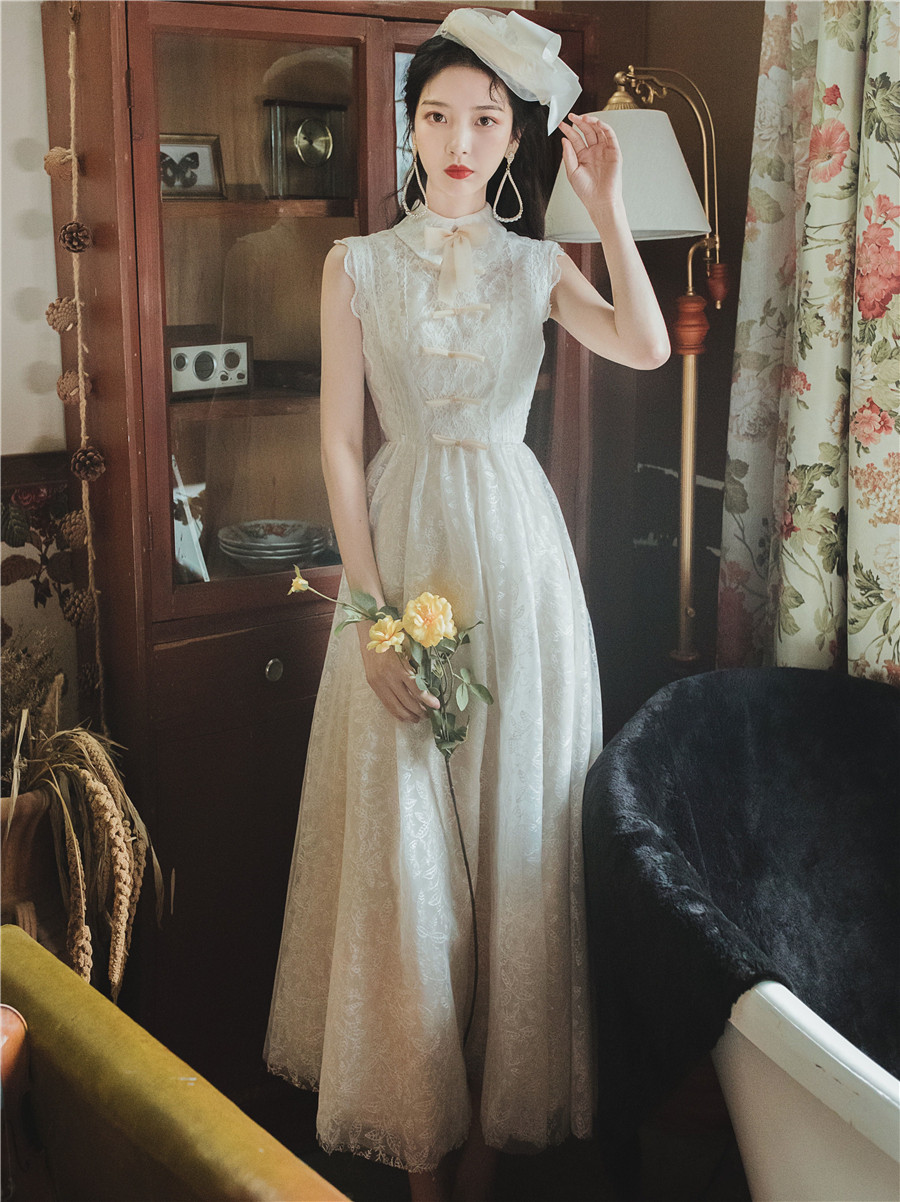 一折白色纱裙连衣裙长款仙夏