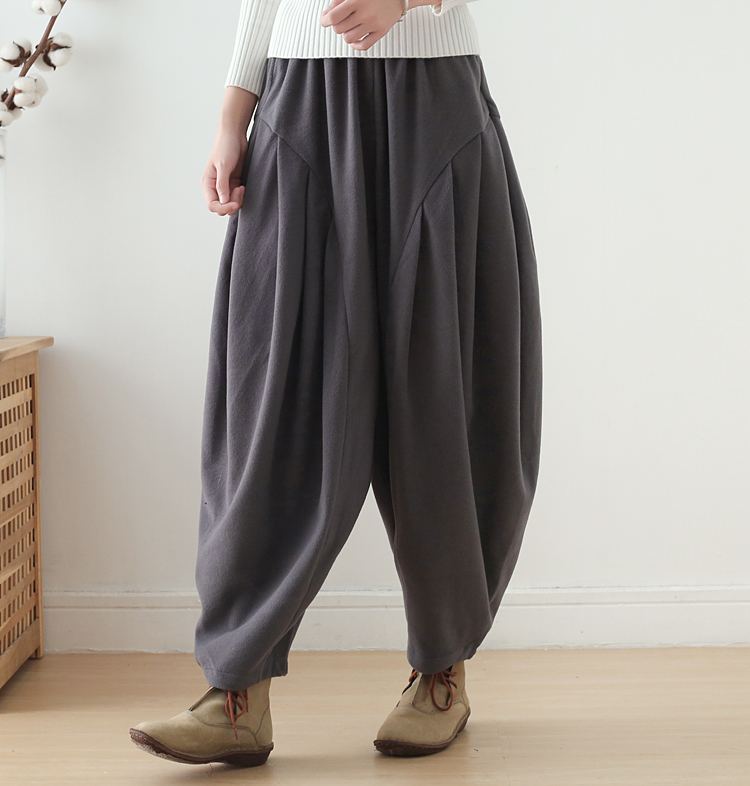 春秋季新款原创宽松文艺灯笼裤女坠感阔腿裤宽松哈伦裤大码萝卜裤