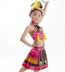 儿童苗族少数民族演出服云南彝族壮族土家族成人幼儿女童舞蹈服装