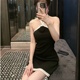 M900挂脖连衣裙小个子夏季2024新款黑色裙子显瘦性感小黑裙包臀裙
