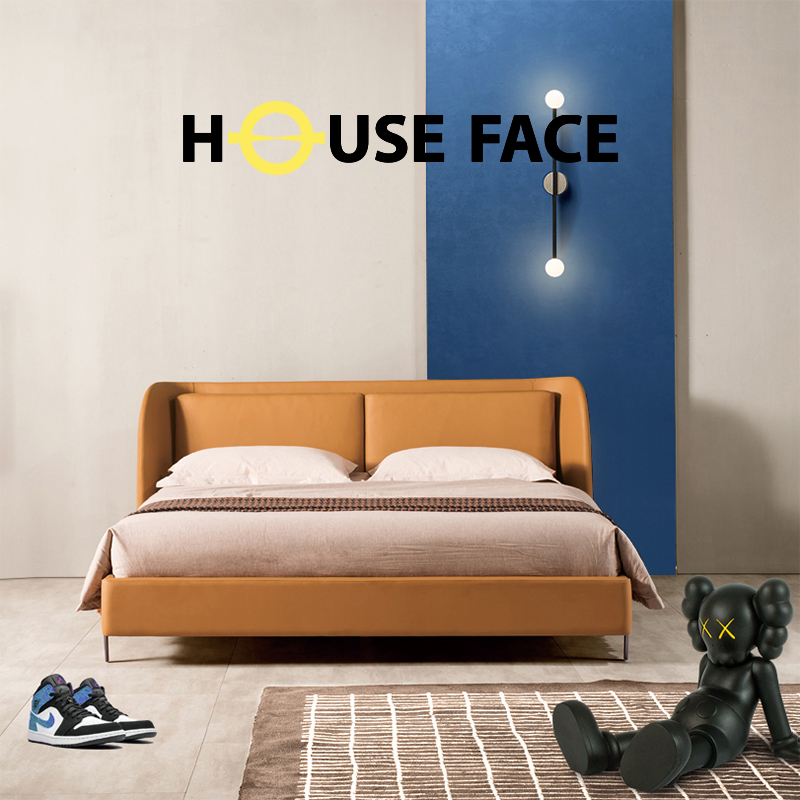 Houseface潮流家具 现代轻奢实木皮床时尚意式软包主卧室双人婚床