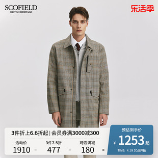 SCOFIELD男装春秋新款翻领经典格纹商务时尚潮流英伦中长款风衣