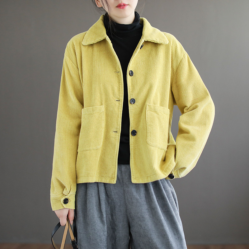 代勒原创秋冬新款加绒条绒灯芯绒外套百搭长袖女加厚棉袄外搭上衣