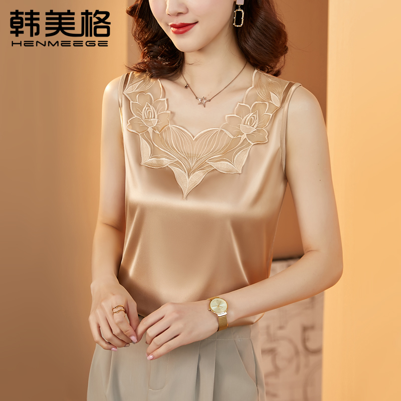 春夏新款丝绸缎面吊带背心女无袖内搭小衫无袖大码洋气外穿上衣潮