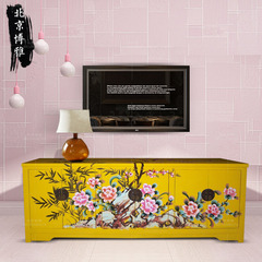 现代中式花鸟电视柜手绘视听柜客厅电视柜储物柜彩绘家具复古家具