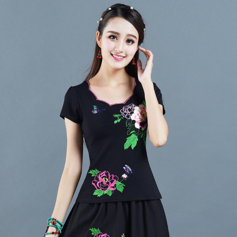 夏季新款中国风绣花女装绣花短袖T恤女 民族风刺绣上衣大码打底衫|ruв категории Женская одежда, футболка - от Buy2taobao.com для оказания профессиональной услуги покупки агента Taobao