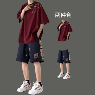 夏季新式中国风短袖短裤男生套装痞帅潮流两件套学生休闲运动套装